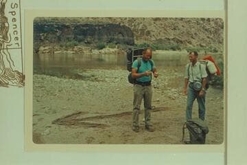 On beach at mouth of Spencer Canyon. Butchart at right