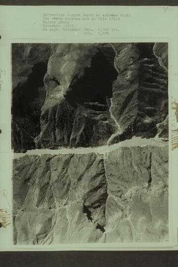 Serpentine Canyon Rapid at extreme right. The cross canyons are at Mile 105.6