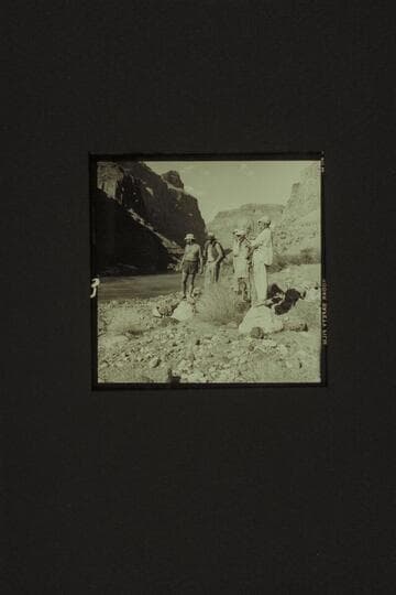 Checking Lava Falls from the left bank. Left to right: Belknap; Sanderson; Desloge; Masland; Marston