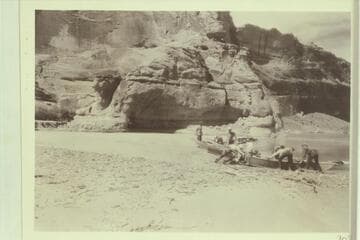 RB-MV Expedition at mouth of Warm Creek--Glen Canyon. Photo 707. Mile 27.8. The boats are the 10-ft. Fold-Flat type