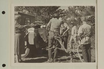 Lunch stop during jeep trip. Head of Dark Canyon. Gin Masland; Kent Frost; Fern Frost; Ballard Atherton; Margaret Marston