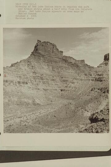 Widening of Red Lake Canyon where it reaches the soft and broken strata about a half mile from the Colorado River. Red Lake Canyon appears on some maps as Butler Canyon