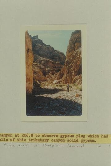 Cut through gypsum plug in side canyon at left bank at Mile 206.8. Location shot 615 CTCN 206.22