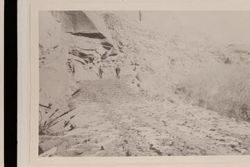 Roadway between Hole in the Rock and the San Juan River.  Right bank; Glen Canyon.  Nathaniel Galloway is the figure at the right