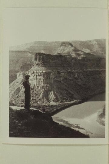 Looking down on mouth of Price River where it enters the Green River. Doris Nevills' journal states the Price River was dry. Price River enters R at Mile 18.15