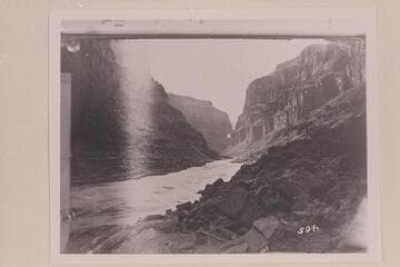 Downriver from foot of Fishtail Rapid; Mile 139.2. The delta of 140 Mile Canyon is at the left where the river disappears