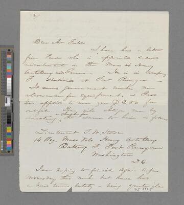 Stowe, Harriet Beecher. Letter to James Thomas Fields