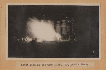 "Night life at the Camp fire. Mr. Baum's Party."
