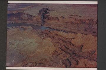 Down Cedar Canyon. Warm Springs Canyon opposite. Tapestry Wall. Glen Canyon. Approximate gauge: 23,000 cfs