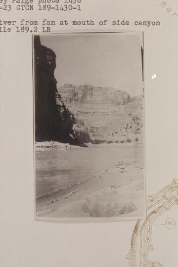 Upstream 2 1/2 miles (air line) below camp of Sep. 22. Looking N. 150 degrees E. Upriver from fan at mouth of side canyon at Mile 189.2, left bank
