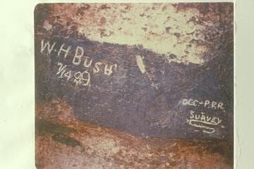 Inscriptions of the Bush party of the Brown-Stanton Survey. Glen Canyon at the mouth of Mystery Canyon