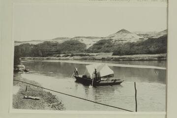 Tent house being moved on scow at Camp Stone. Glen Canyon during construction of dredge