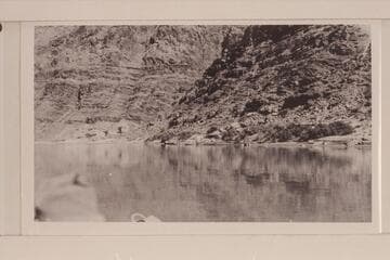 Lees Ferry from boat. The stern wheel boat "Navajo" is at the shore just left of center