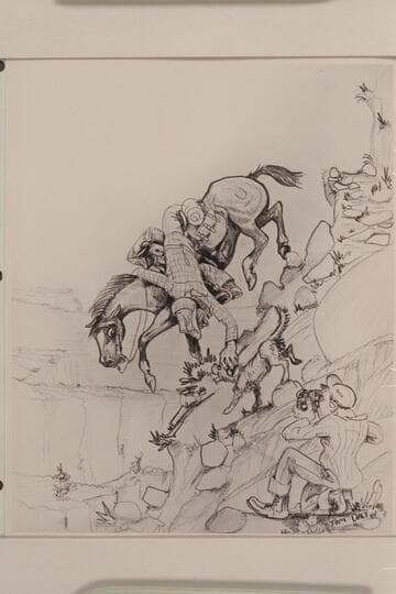 Drawing of "Slick-Rock" Masland inspired by the ride down off Navajo Mountain when he picked up Jorgen's hat. Drawn by Tom Daly