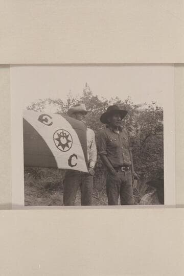 Tom Daly holds Masland's flag. Tobe Owl - Nasja Begay is beyond Tom; Middle fork of 73