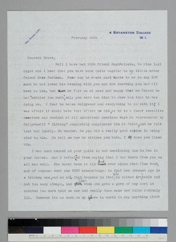Evelyn Byng writes to GBH thanking her for hosting her friend Eric Portman
