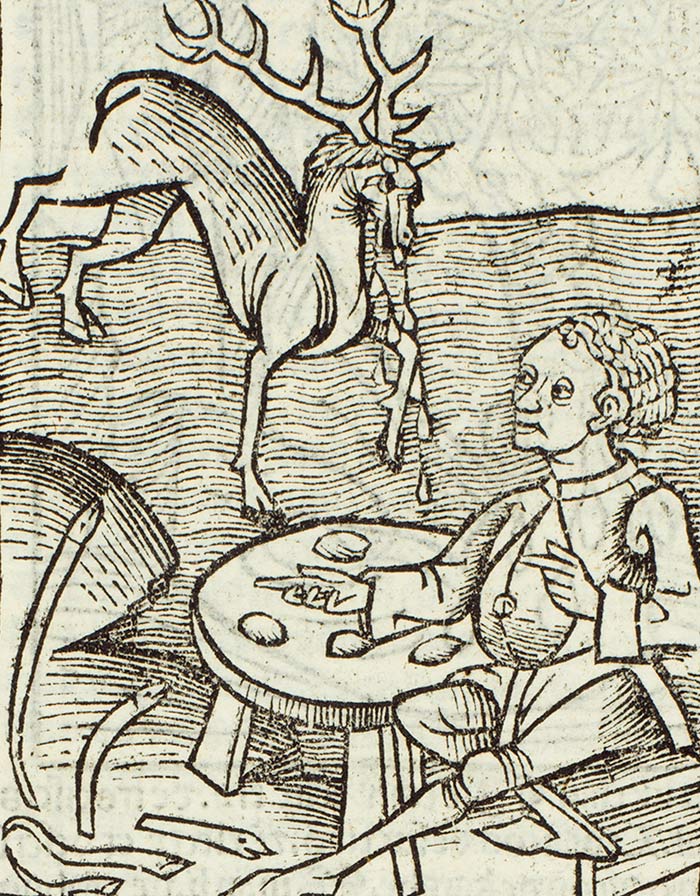 Detail of venomous serpents and a bezoar-weeping hart from Hortus sanitatis, Strassburg, approximately 1507. The Huntington Library, Art Collections, and Botanical Gardens.
